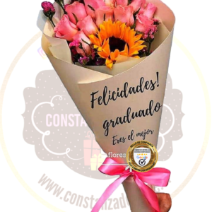 Cono Rosas rosadas + Girasol $39.500_