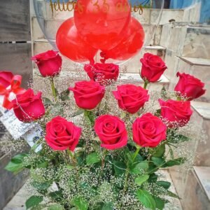 BOUQUET ROSAS ROJAS + BOMBONES + LUCES HADA $54.990_